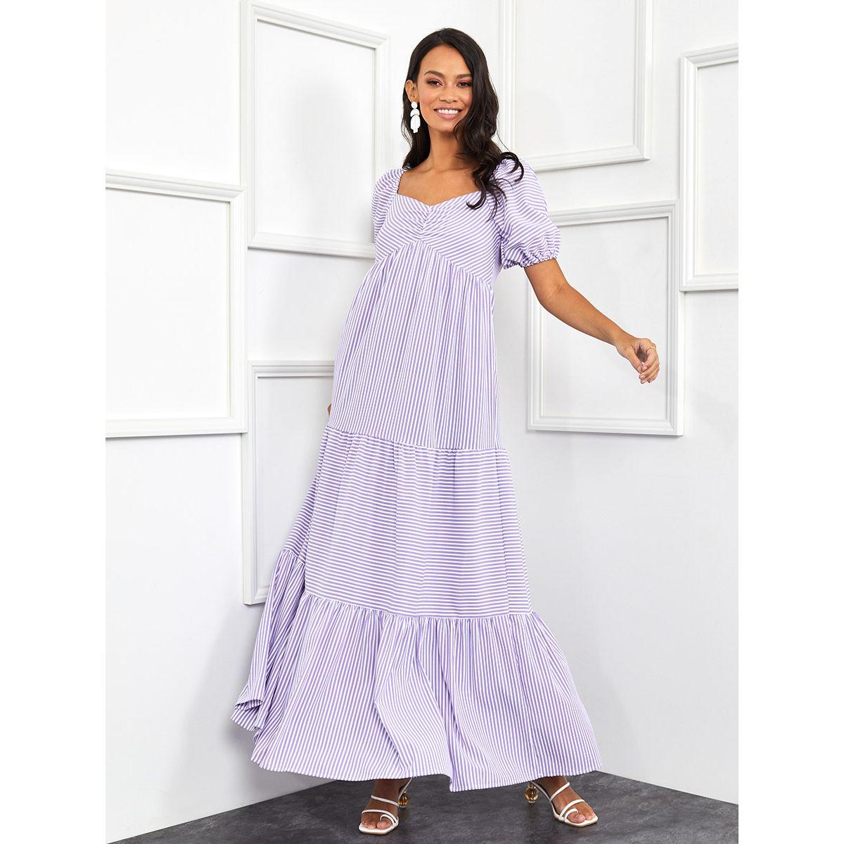 فستان طويل باكمام قصيرة منفوشة من ستايلي-women-clothing-dresses-image-2