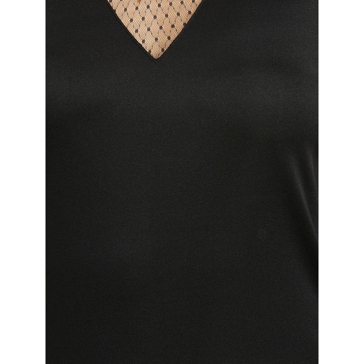 Styli Long Sleeves Dobby Spot Mesh Insert Sheath Knee Length Dress-women-clothing-dresses-image-3