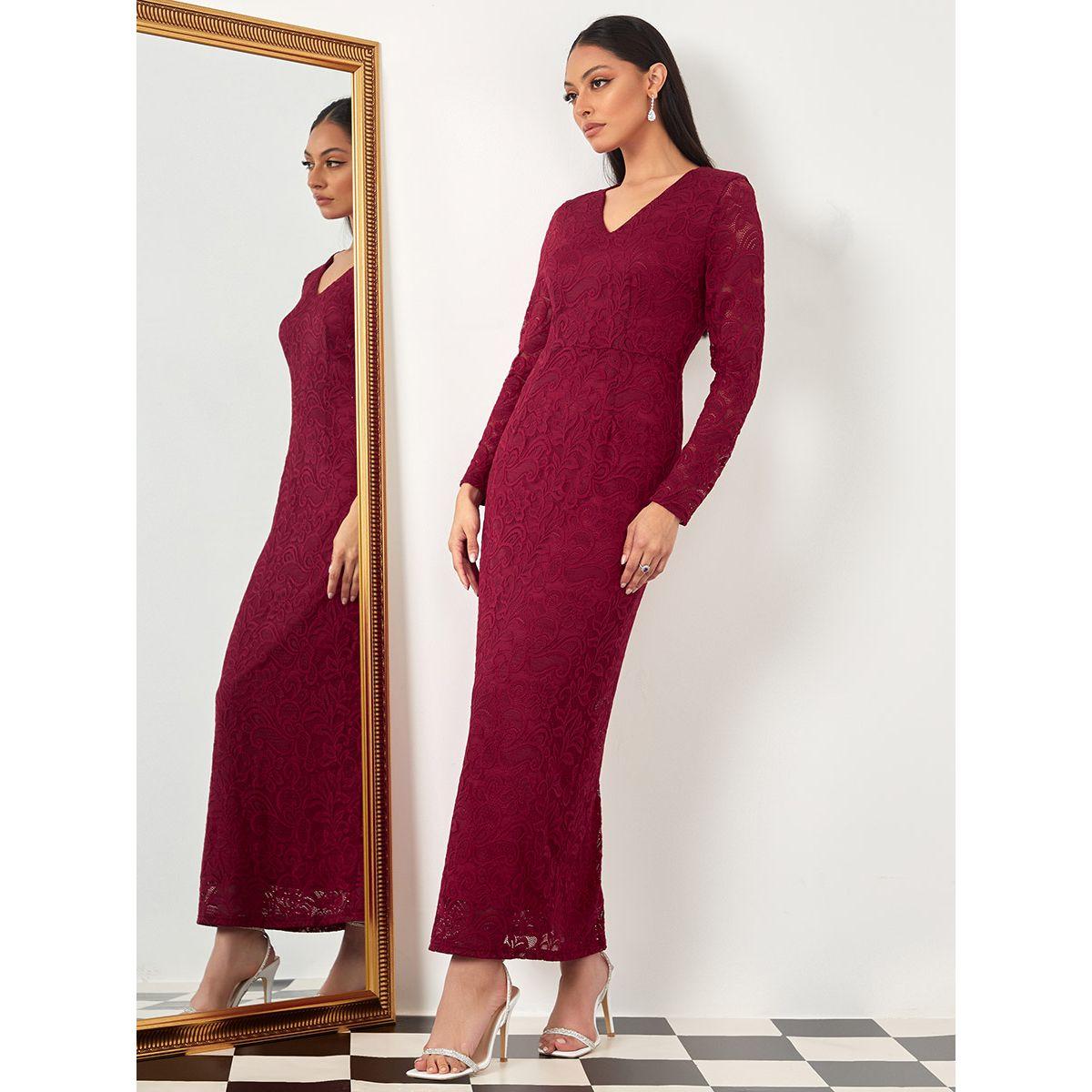 Styli Long Sleeves V Neck Lace Insert A-Line Maxi Dress-women-clothing-dresses-image-1