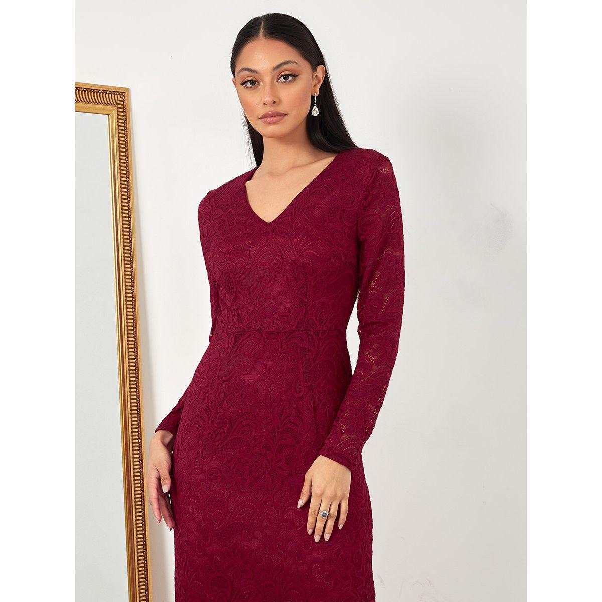 Styli Long Sleeves V Neck Lace Insert A-Line Maxi Dress-women-clothing-dresses-image-2
