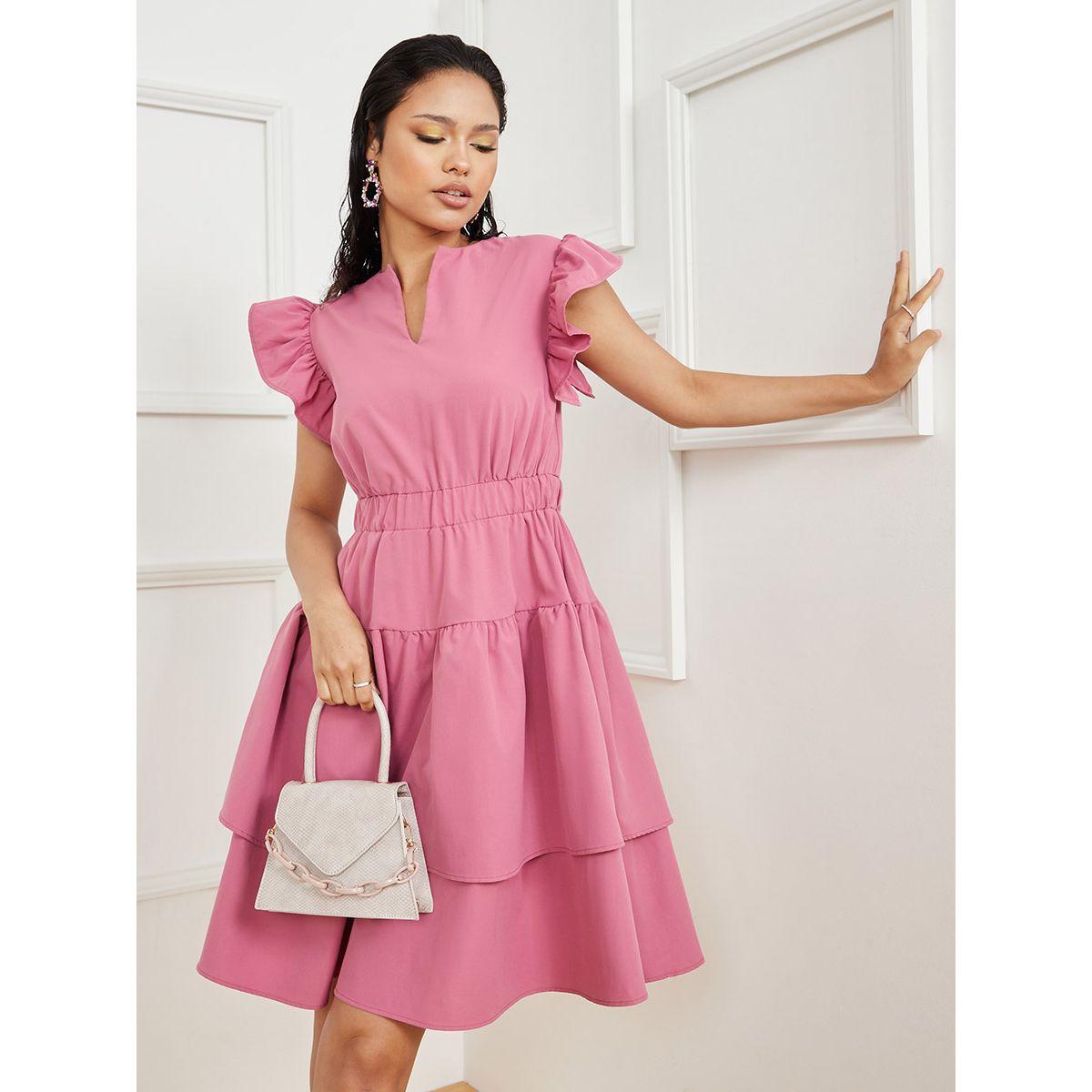 فستان بطيات واكمام مكشكشة من ستايلي-women-clothing-dresses-image-2
