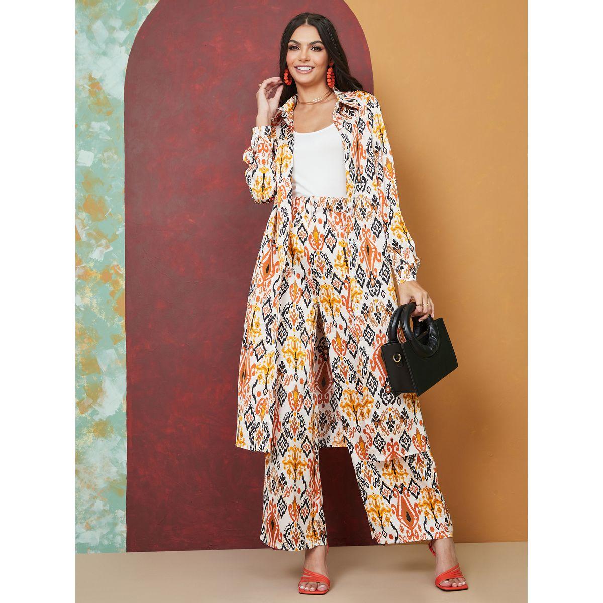 Styli Set of 3 - Abstract Print Longline Shirt, Cami & Trouser Co-Ords-women-clothing-coordsets-image-1