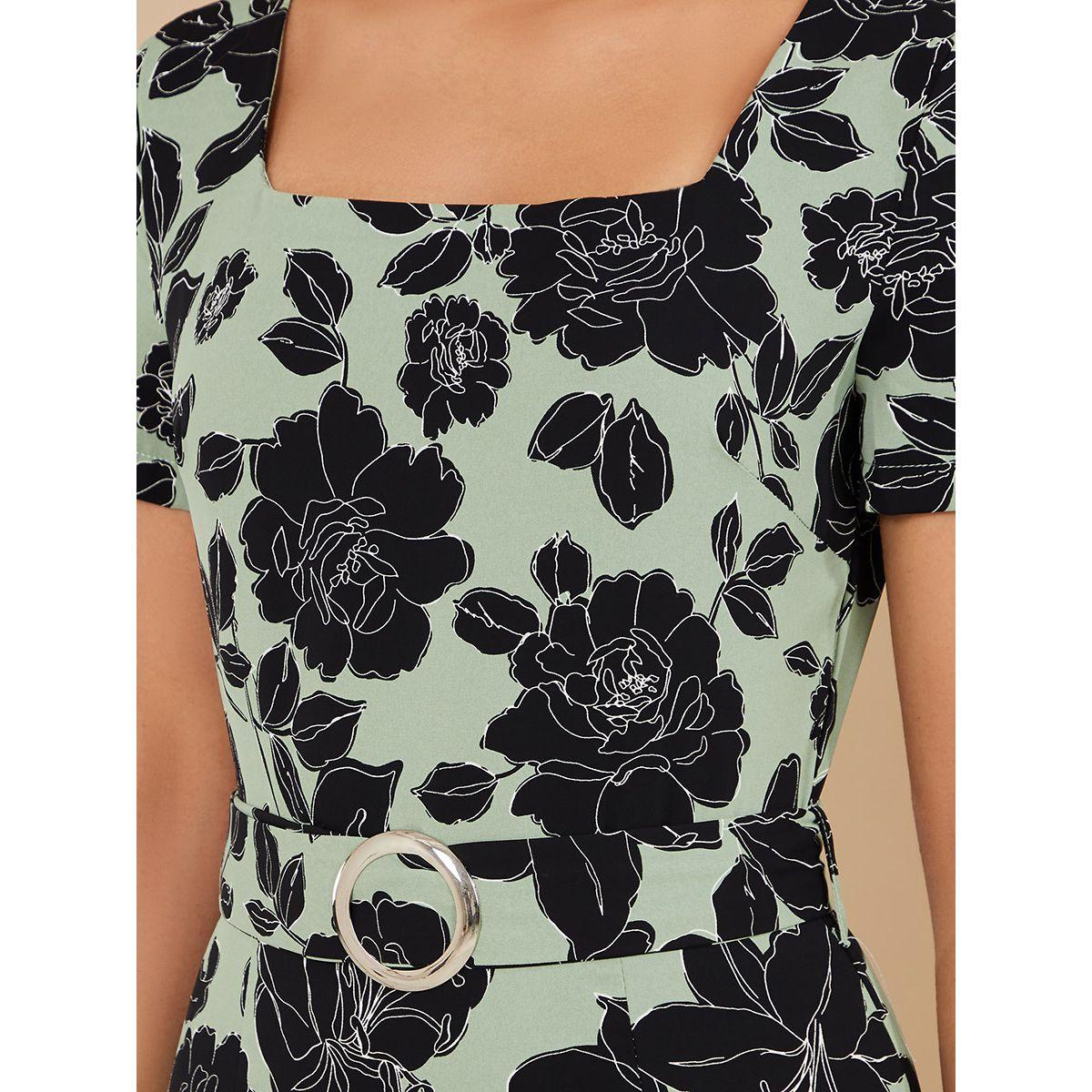 Styli Short Sleeves Square Neck Floral Print Bodycon Midi Dress-women-clothing-dresses-image-3