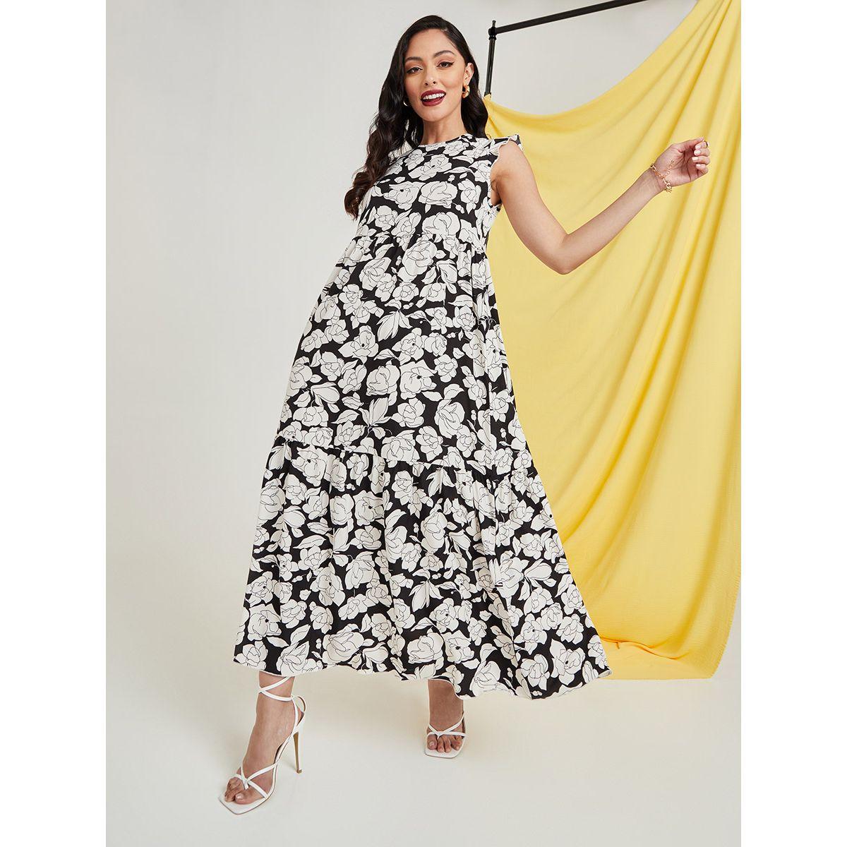 Styli Sleeveless Round Neck Floral Print A-Line Maxi Dress-women-clothing-dresses-image-1