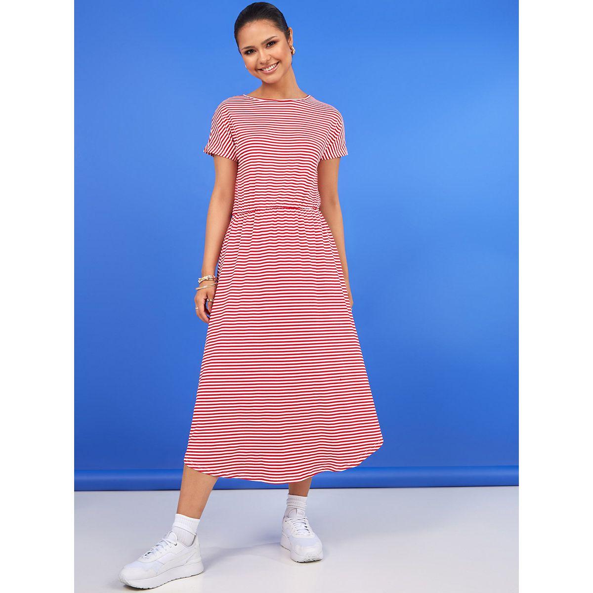 Styli Short Sleeves Striped A-Line Midi Dress-women-clothing-dresses-image-1