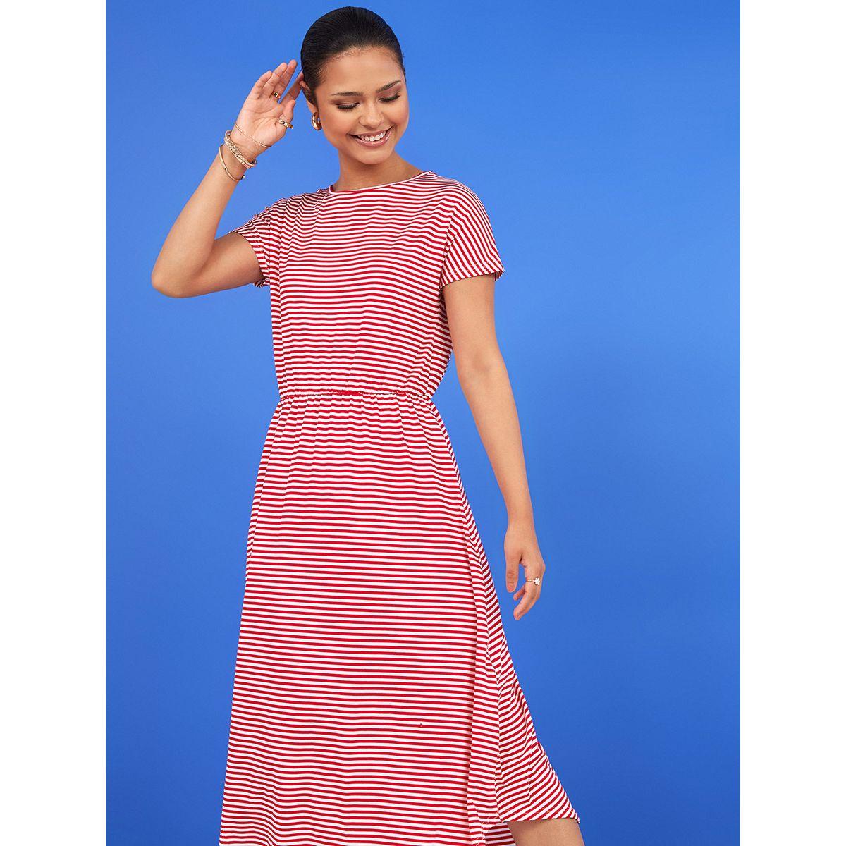 Styli Short Sleeves Striped A-Line Midi Dress-women-clothing-dresses-image-2