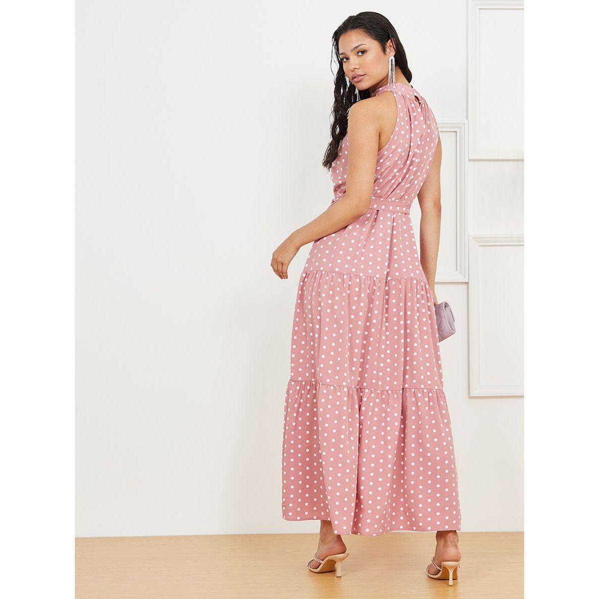 Styli Halter Neck Sleeveless Polka Dot Tiered Maxi Dress-women-clothing-dresses-image-4