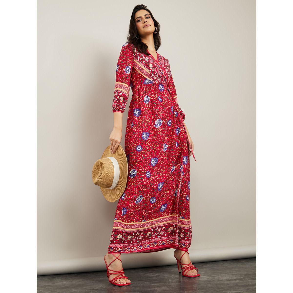 Styli 3/4 Cuffed Sleeves Floral Print Wrap Maxi Dress-women-clothing-dresses-image-2