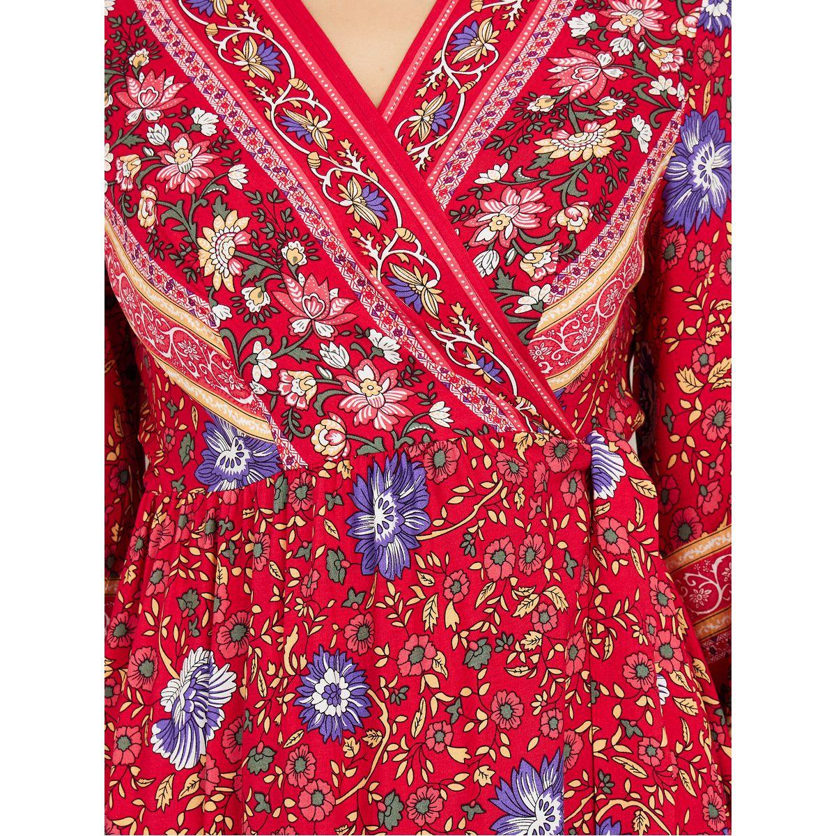 Styli 3/4 Cuffed Sleeves Floral Print Wrap Maxi Dress-women-clothing-dresses-image-3