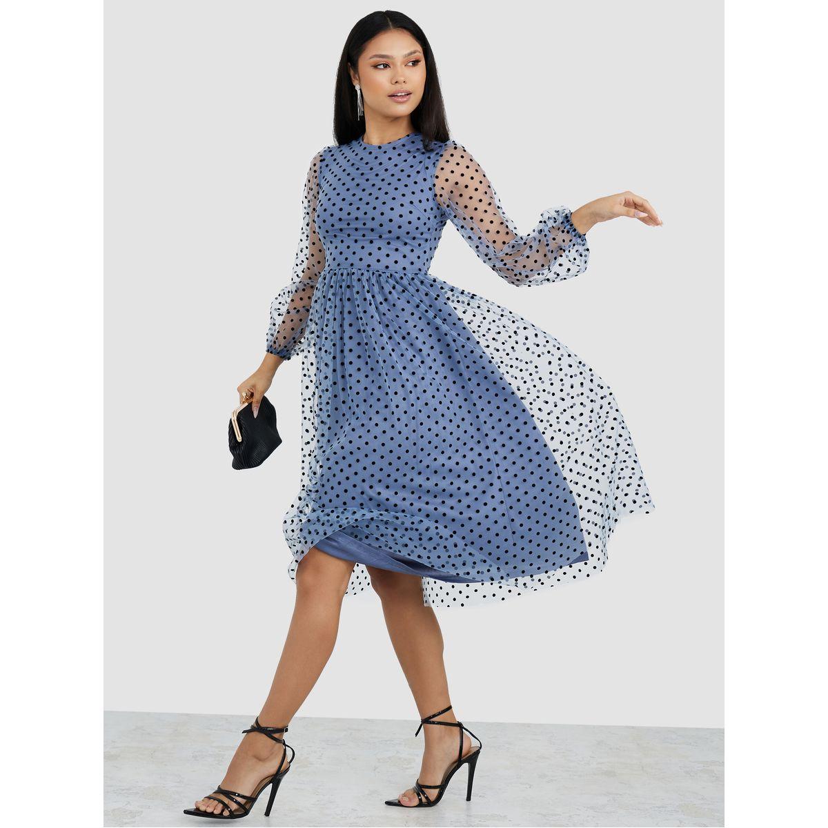 Styli Long Sleeves Round Neck A-Line Midi Dress-women-clothing-dresses-image-2