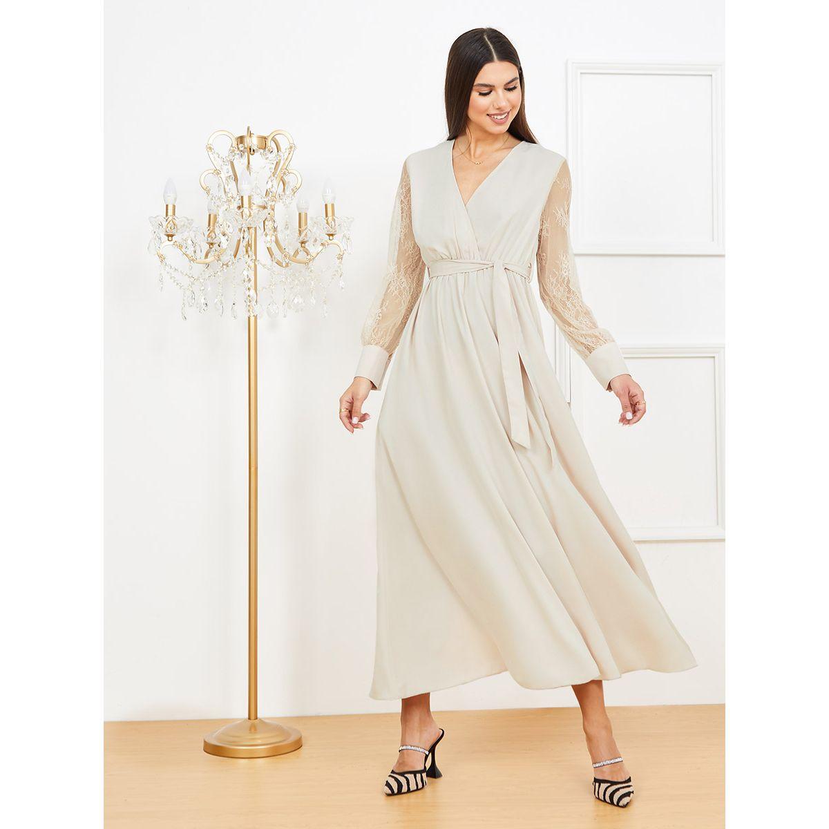 Styli Long Sleeves Lace Insert Wrap Front A-Line Maxi Dress-women-clothing-dresses-image-1