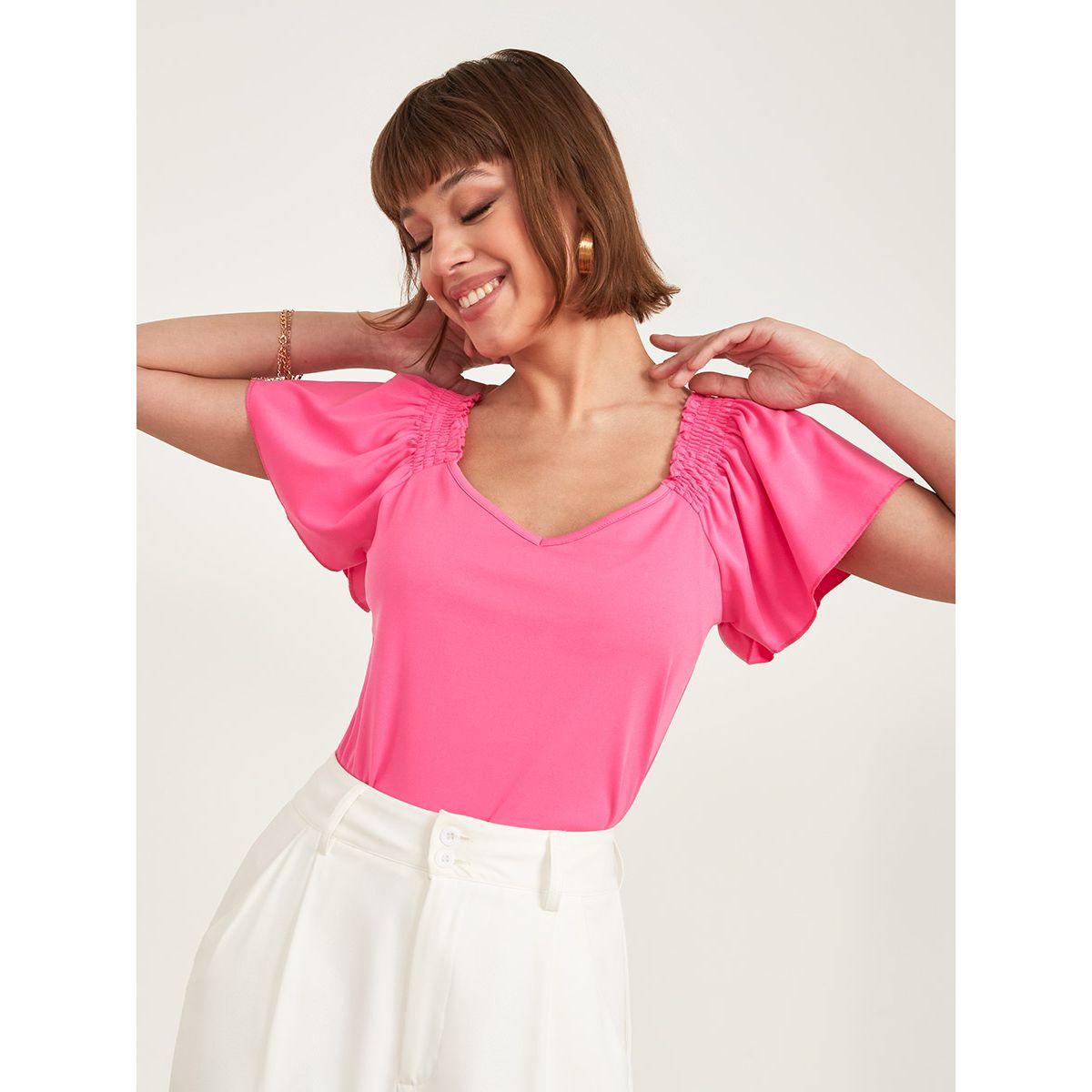 بلوزة مزمومة باكمام قصيرة-women-clothing-shirtsandblouses-blouses-image-1