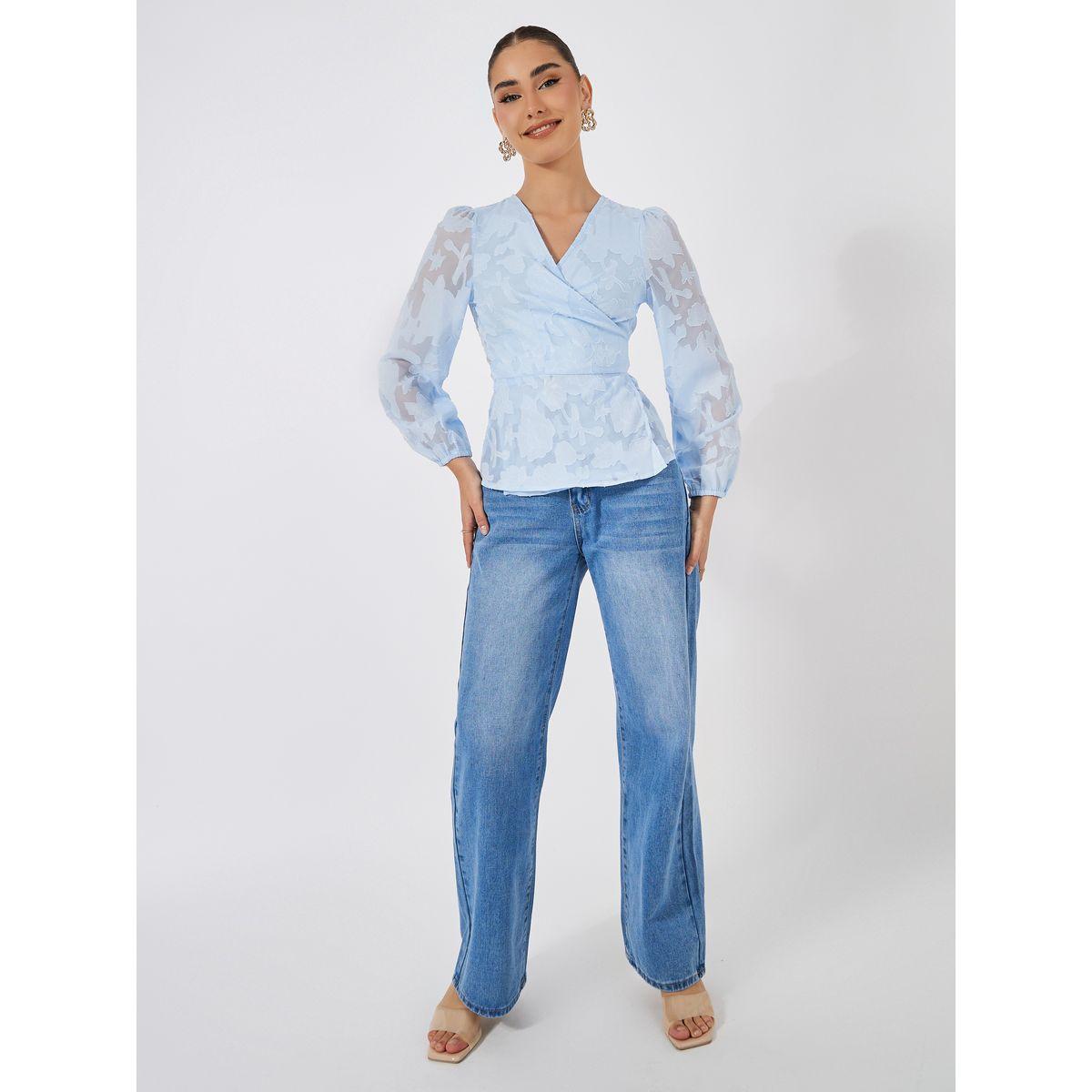 Styli Floral Pattern Burnout Wrap Top with Tie Belt-women-clothing-shirtsandblouses-blouses-image-2