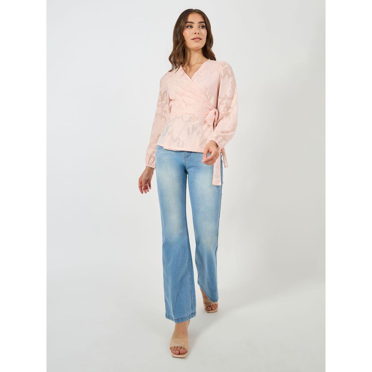 Styli Floral Pattern Burnout Wrap Top with Tie Belt-women-clothing-shirtsandblouses-blouses-image-2