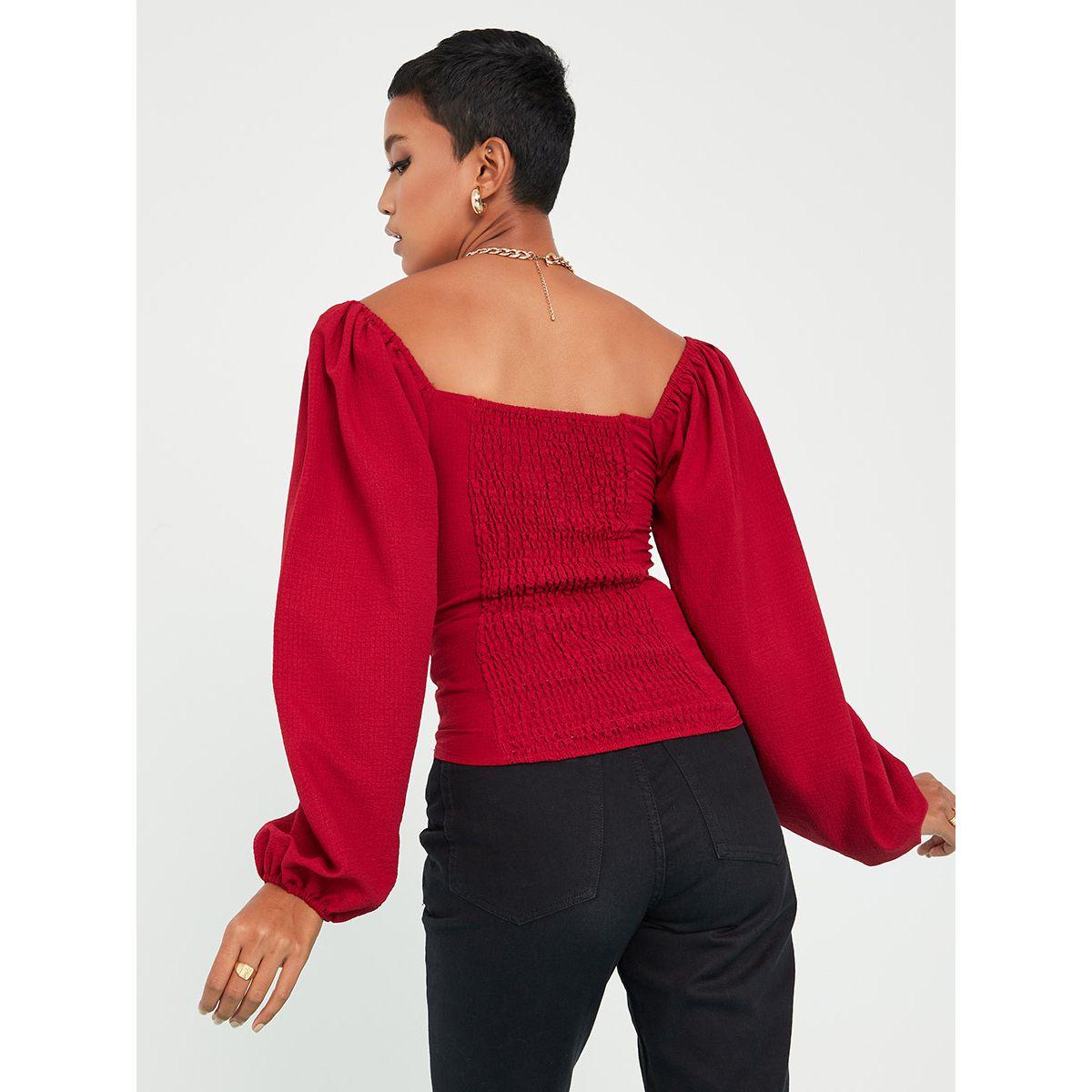 Styli Balloon Sleeves Wide Square Neck Fitted Blouse-women-clothing-shirtsandblouses-blouses-image-5