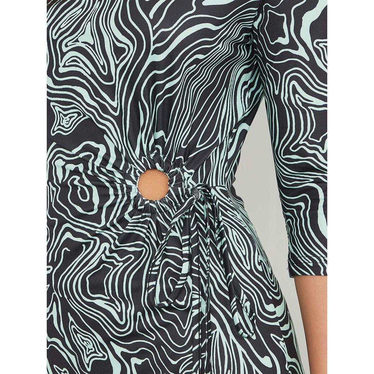 Styli 3/4 Sleeves Marble Print Maxi Dress with Ruched Detail-women-clothing-dresses-image-3