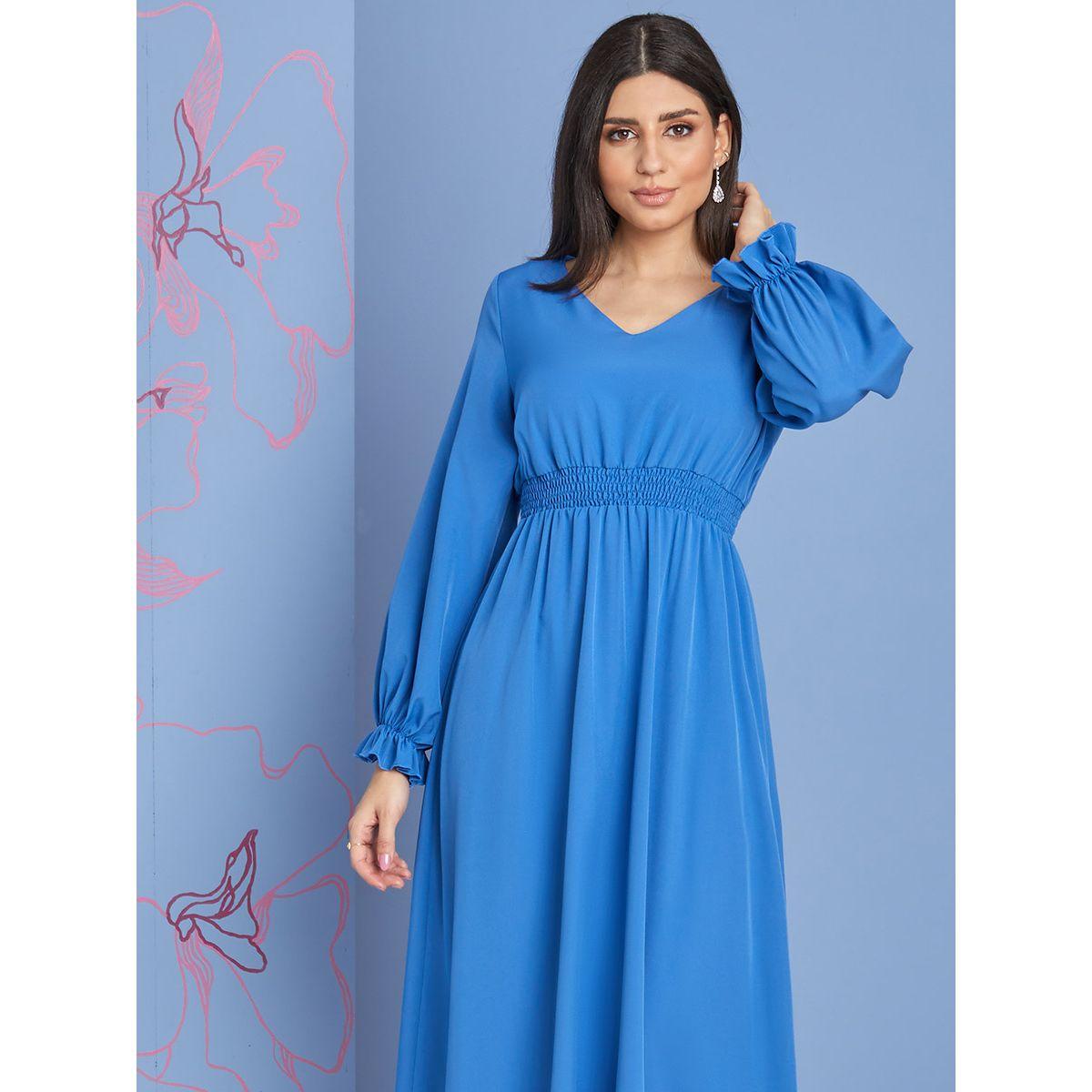 Styli Frill Cuff Long Sleeves V Neck A-Line Maxi Dress-women-clothing-dresses-image-2