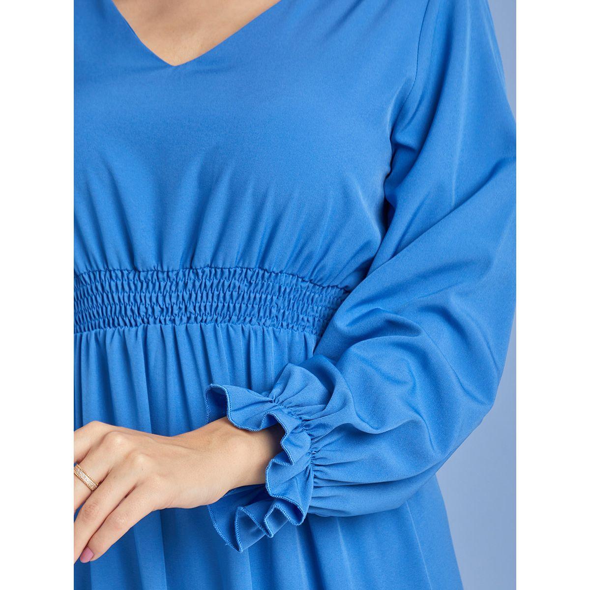 Styli Frill Cuff Long Sleeves V Neck A-Line Maxi Dress-women-clothing-dresses-image-3