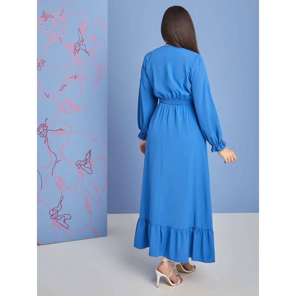 Styli Frill Cuff Long Sleeves V Neck A-Line Maxi Dress-women-clothing-dresses-image-4