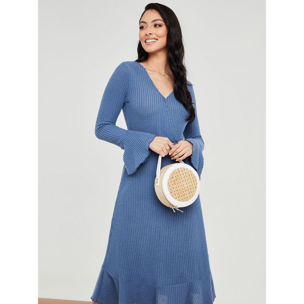 Styli Long Sleeves V Neck Ribbed A-Line Midi Dress-women-clothing-dresses-image-2