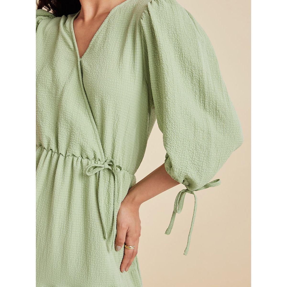 Styli 3/4 Sleeves V Neck Plain Tiered Maxi Dress-women-clothing-dresses-image-3