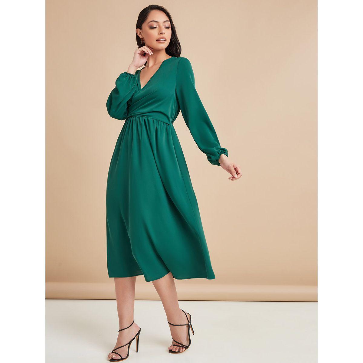 Styli Long Sleeves Wrap Front A-Line Midi Dress-women-clothing-dresses-image-1