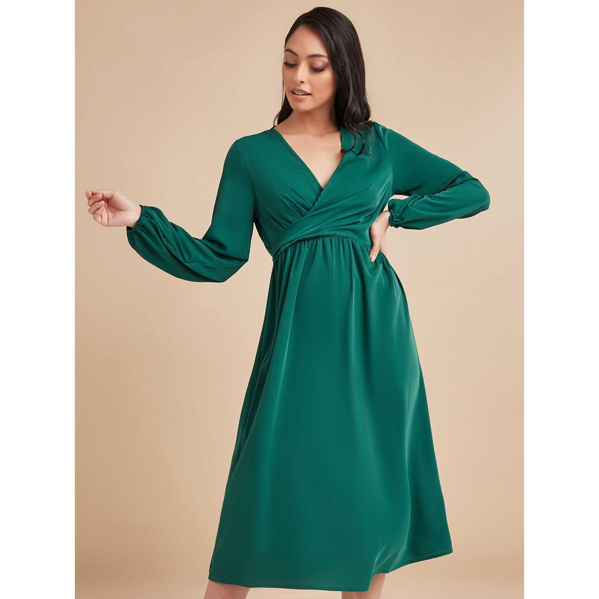 Styli Long Sleeves Wrap Front A-Line Midi Dress-women-clothing-dresses-image-2