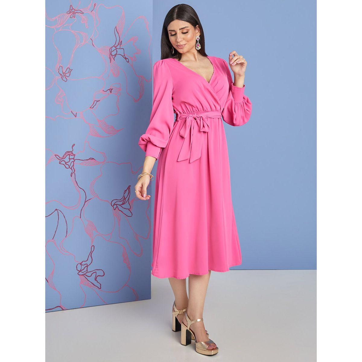 فستان ميدي بنمط لف من ستايلي-women-clothing-dresses-image-1