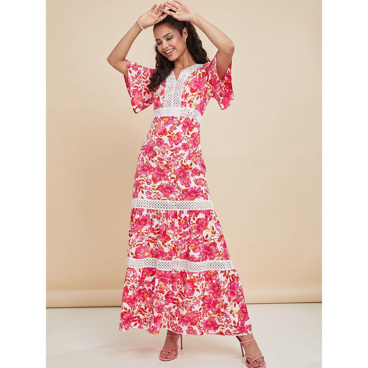 Styli Short Sleeves V Neck Floral Print A-Line Maxi Dress-women-clothing-dresses-image-1