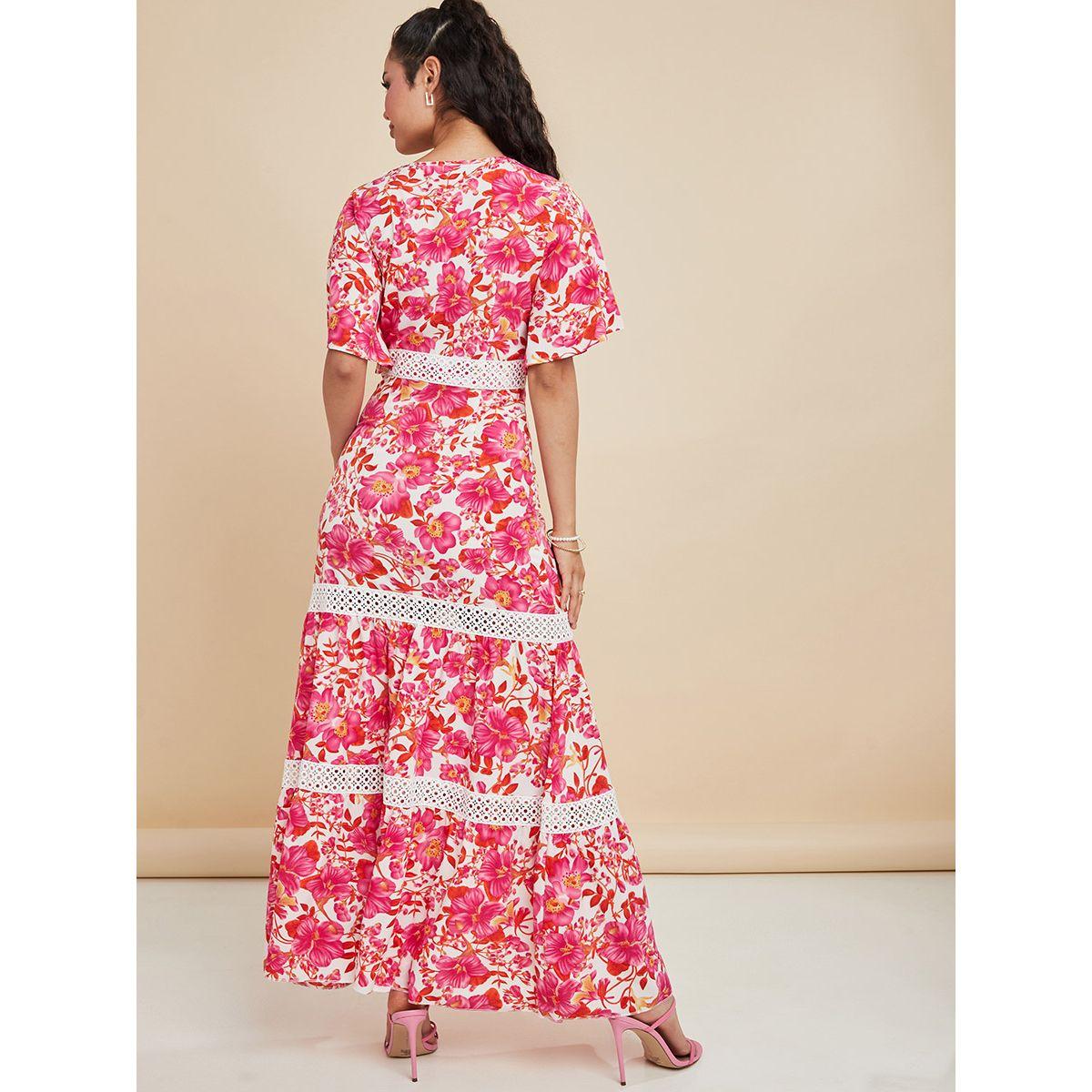Styli Short Sleeves V Neck Floral Print A-Line Maxi Dress-women-clothing-dresses-image-4