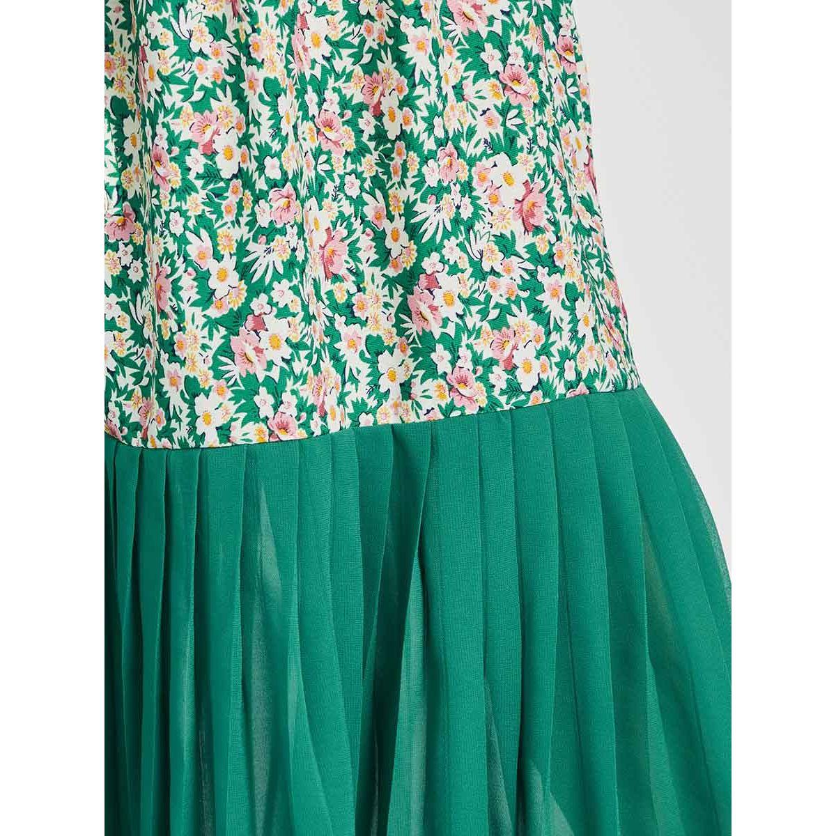 Styli 3/4 Cuffed Sleeves Floral Print A-Line Maxi Dress with Pleated Hem-women-clothing-dresses-image-3