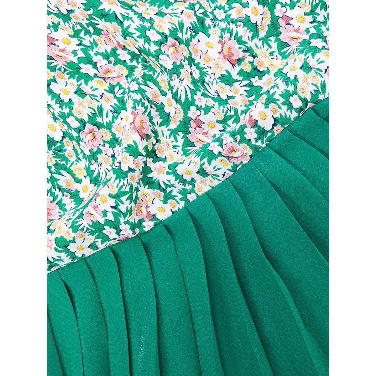 Styli 3/4 Cuffed Sleeves Floral Print A-Line Maxi Dress with Pleated Hem-women-clothing-dresses-image-5