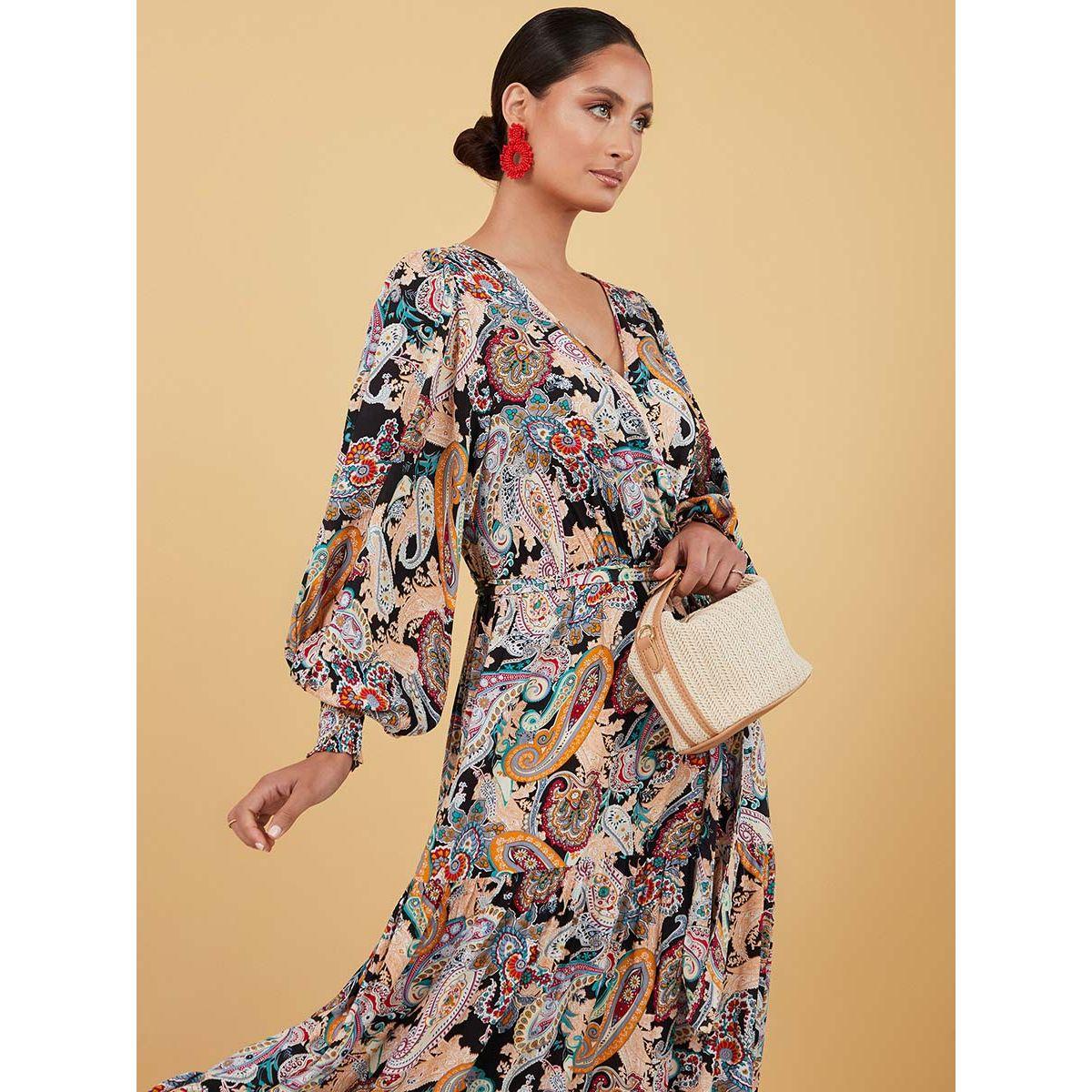 Styli Long Volume Sleeves Paisley Print Wrap Front Maxi Dress-women-clothing-dresses-image-3