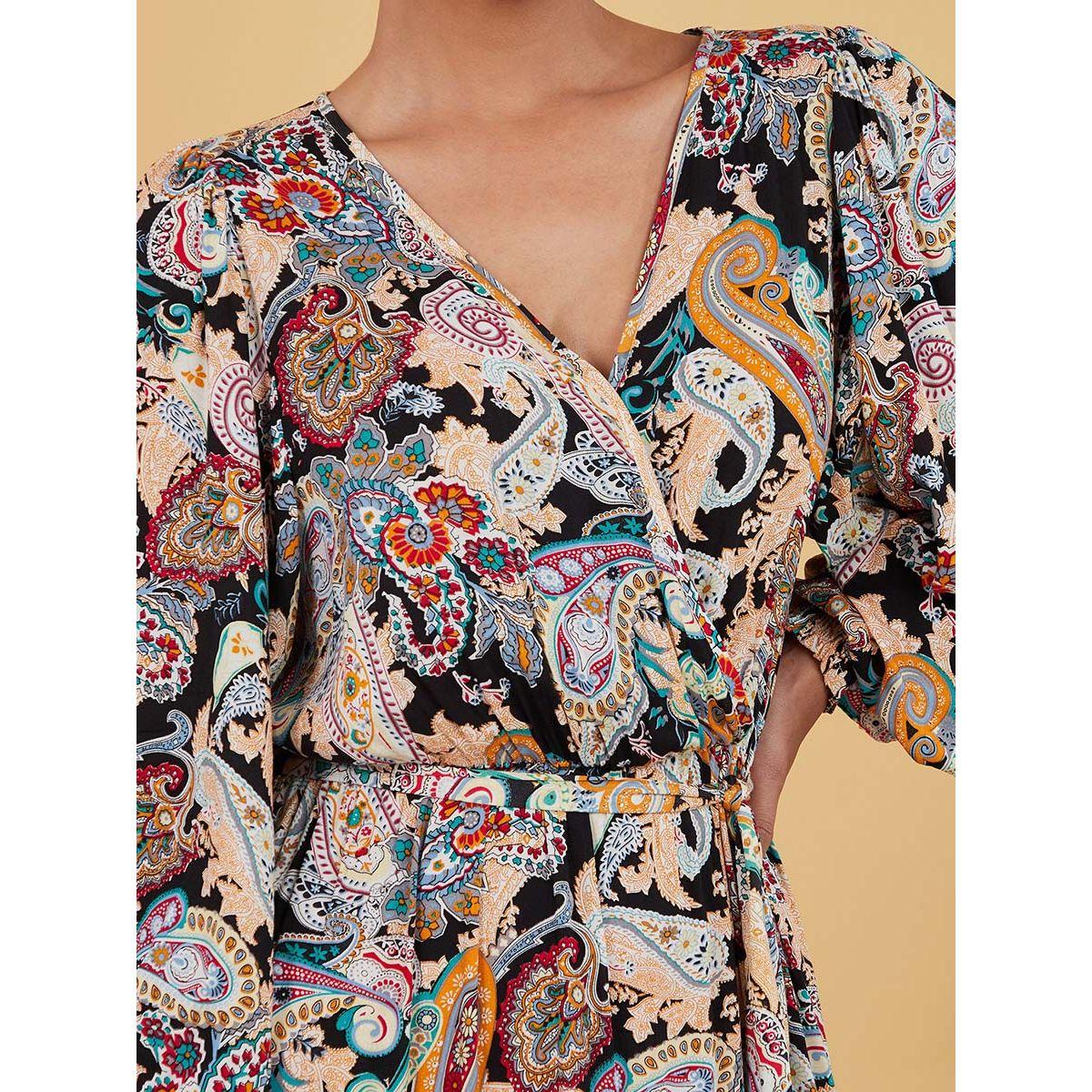 Styli Long Volume Sleeves Paisley Print Wrap Front Maxi Dress-women-clothing-dresses-image-4