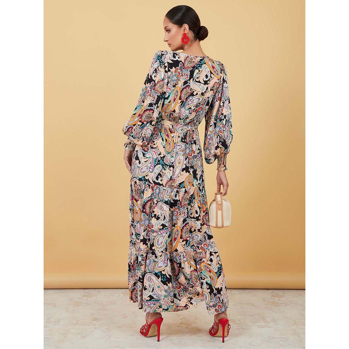 Styli Long Volume Sleeves Paisley Print Wrap Front Maxi Dress-women-clothing-dresses-image-5
