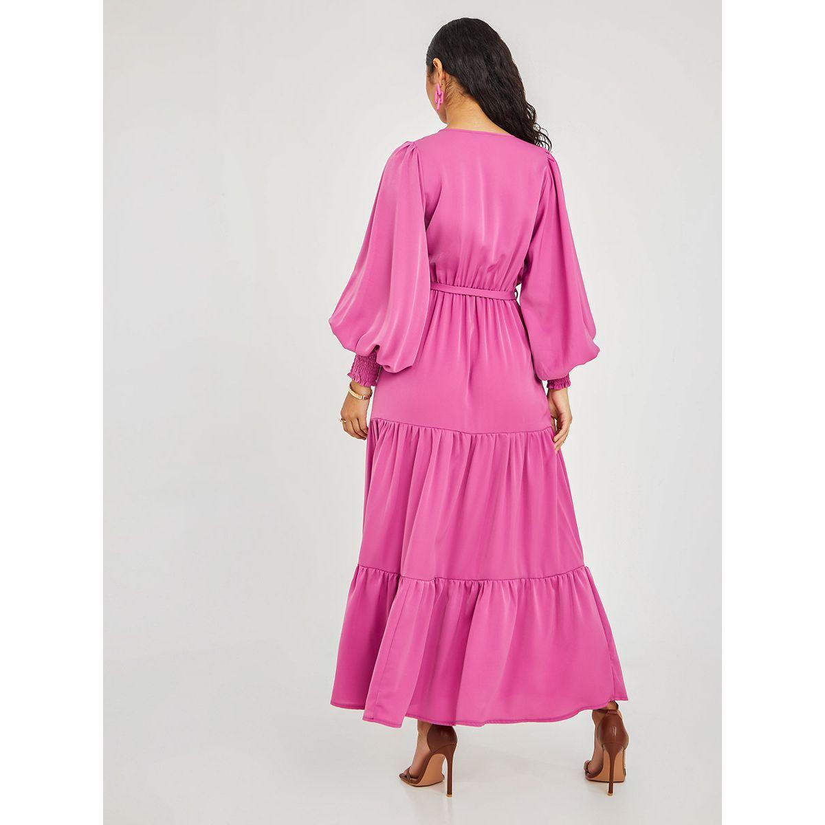 Styli Long Volume Sleeves Wrap Front Maxi Dress-women-clothing-dresses-image-4