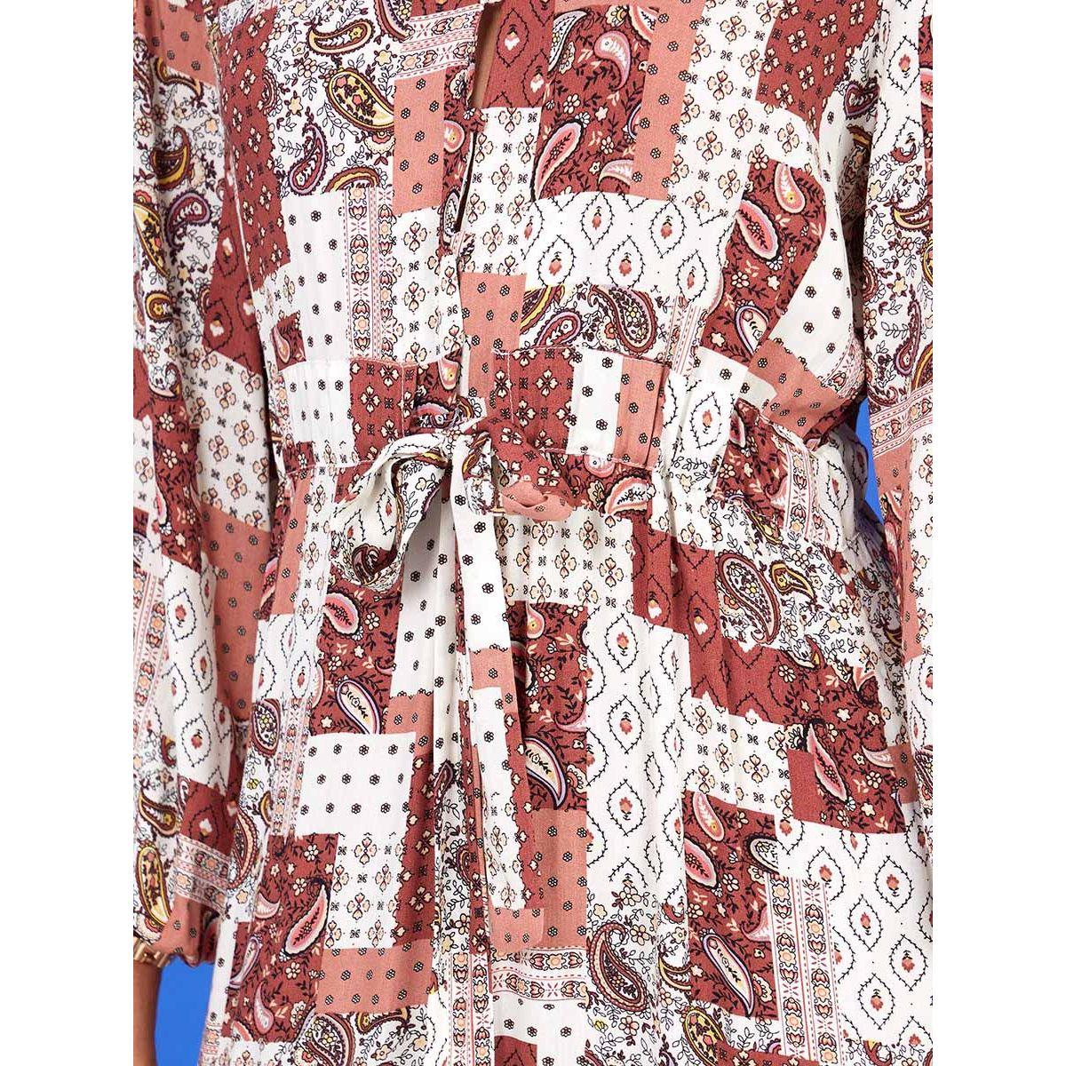 Styli 3/4 Volume Sleeves Paisley Print A-Line Maxi Dress-women-clothing-dresses-image-4