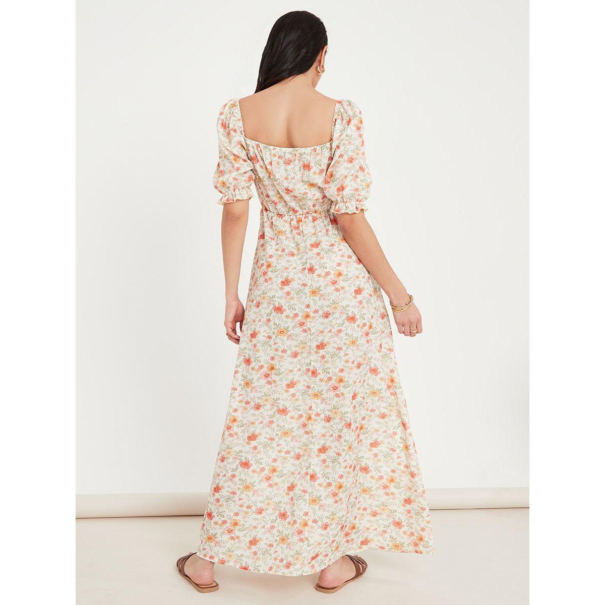 Styli Puff Sleeves Floral Print A-Line Maxi Dress with Slip Pocket-women-clothing-dresses-image-5