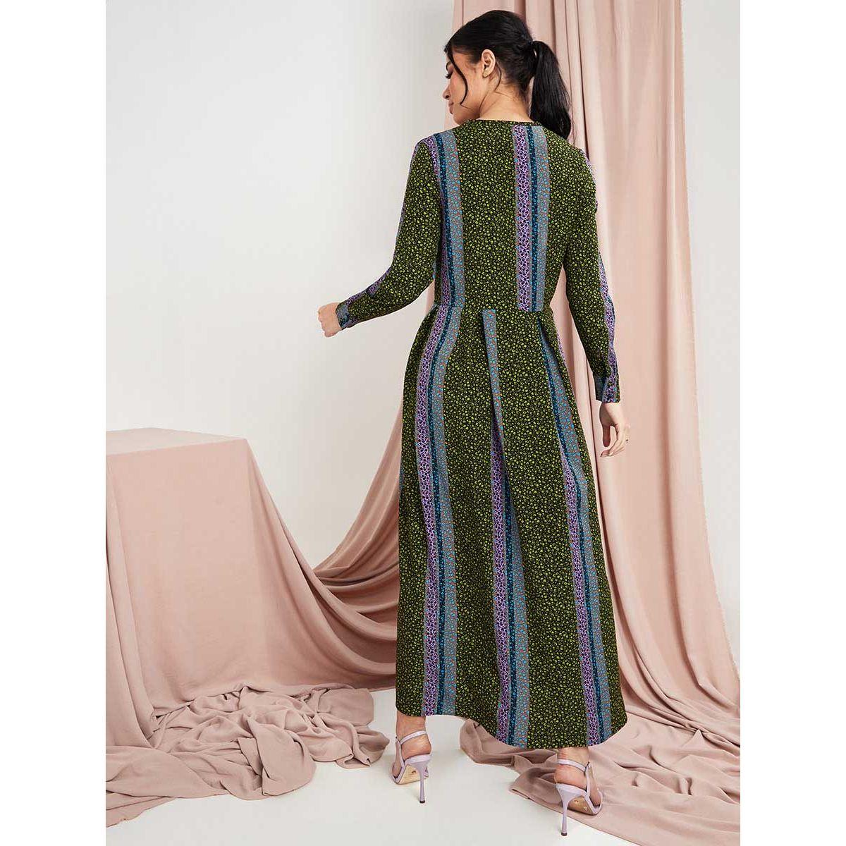 Styli Long Sleeves Ditsy Print V Neck A-Line Maxi Dress-women-clothing-dresses-image-4