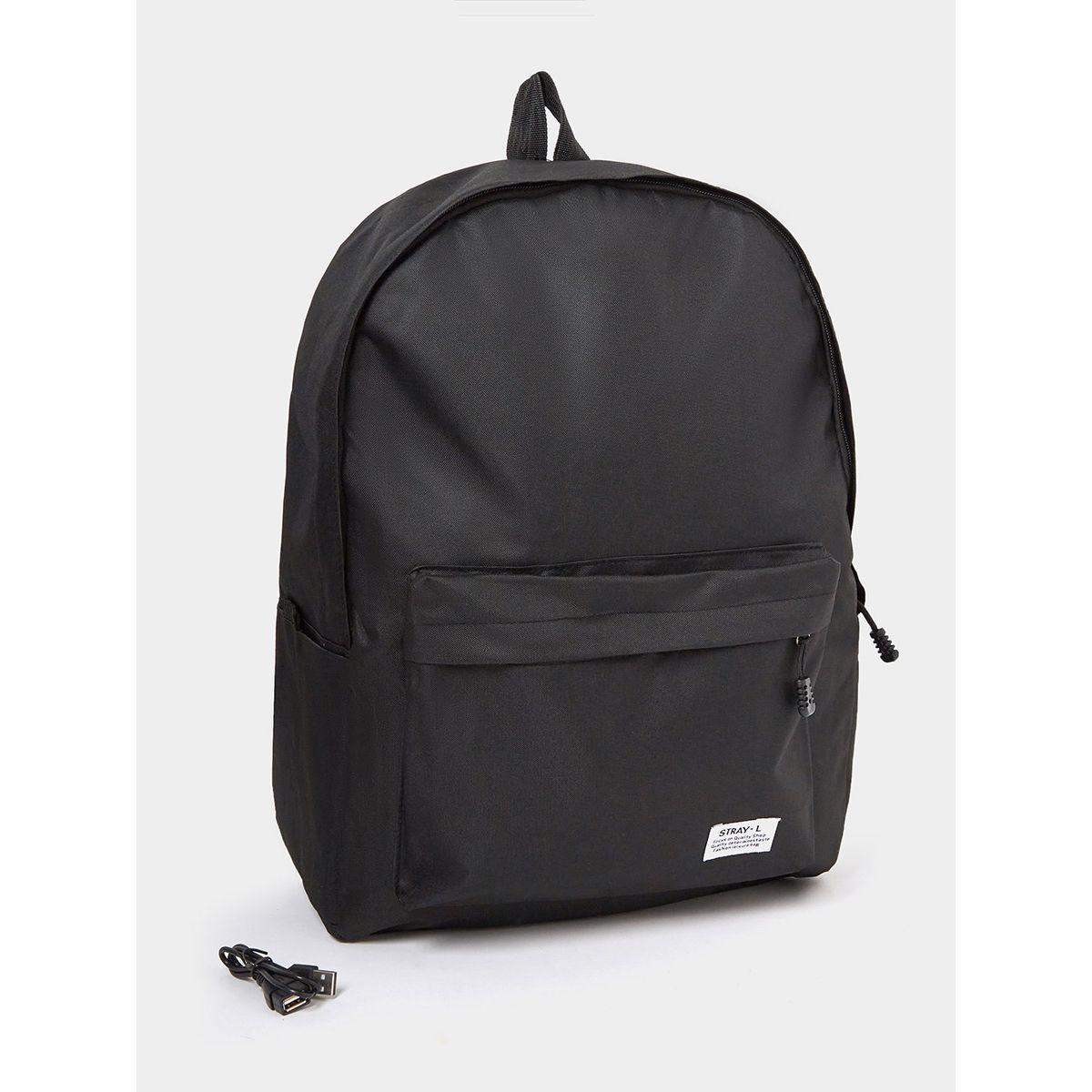 Styli Patch Detail Backpack with USB Cable-men-bags-image-1