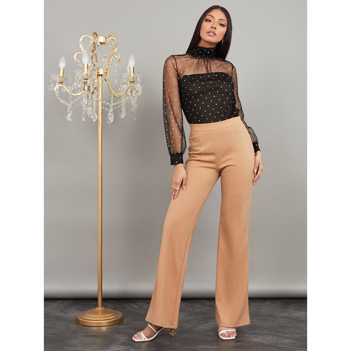 Styli Embellished High Neck Mesh Long Sleeves Knit Top-women-clothing-shirtsandblouses-blouses-image-2