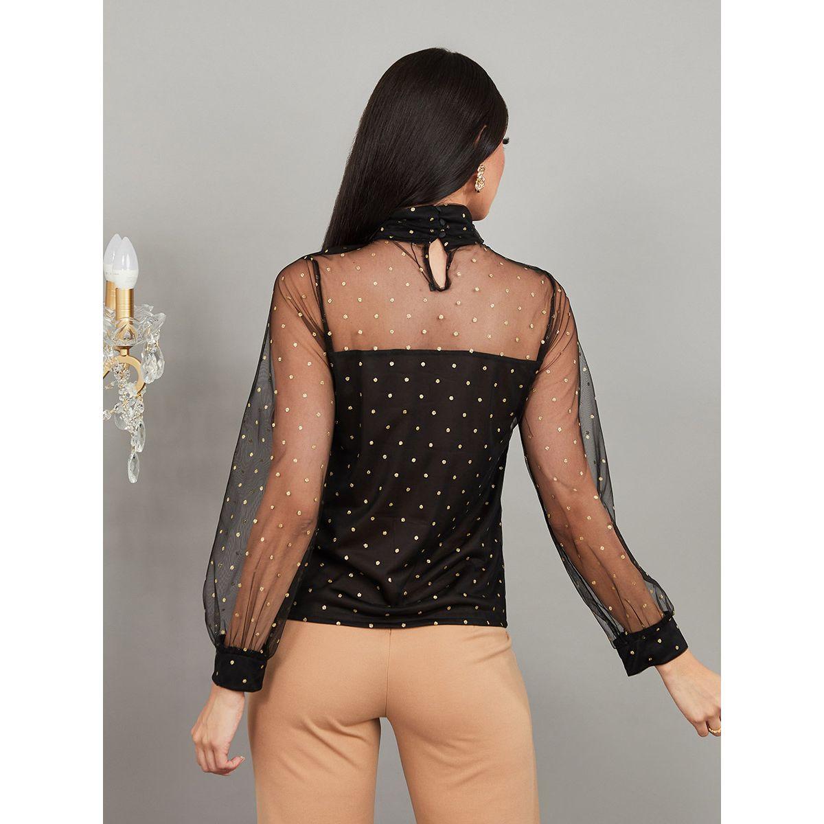トップス DOT LACE SEE-THROUGH TOP (HIGH NECK) Dot lace see-through top (high neck) black