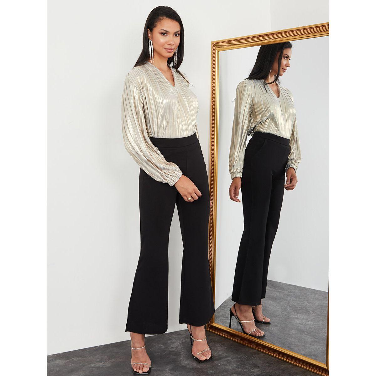 Styli Long Sleeves Metallic Pleated Top with Elastic Cuff Knit-women-clothing-shirtsandblouses-blouses-image-2