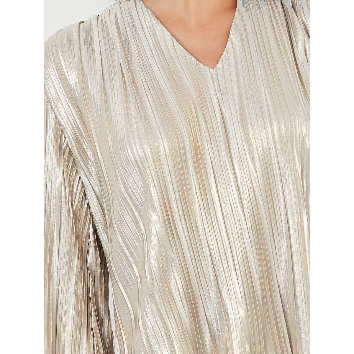 Styli Long Sleeves Metallic Pleated Top with Elastic Cuff Knit-women-clothing-shirtsandblouses-blouses-image-4