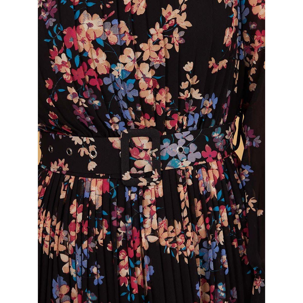 Styli High Neck Floral Print Pleated A-Line Midi Dress with Belt-women-clothing-dresses-image-3