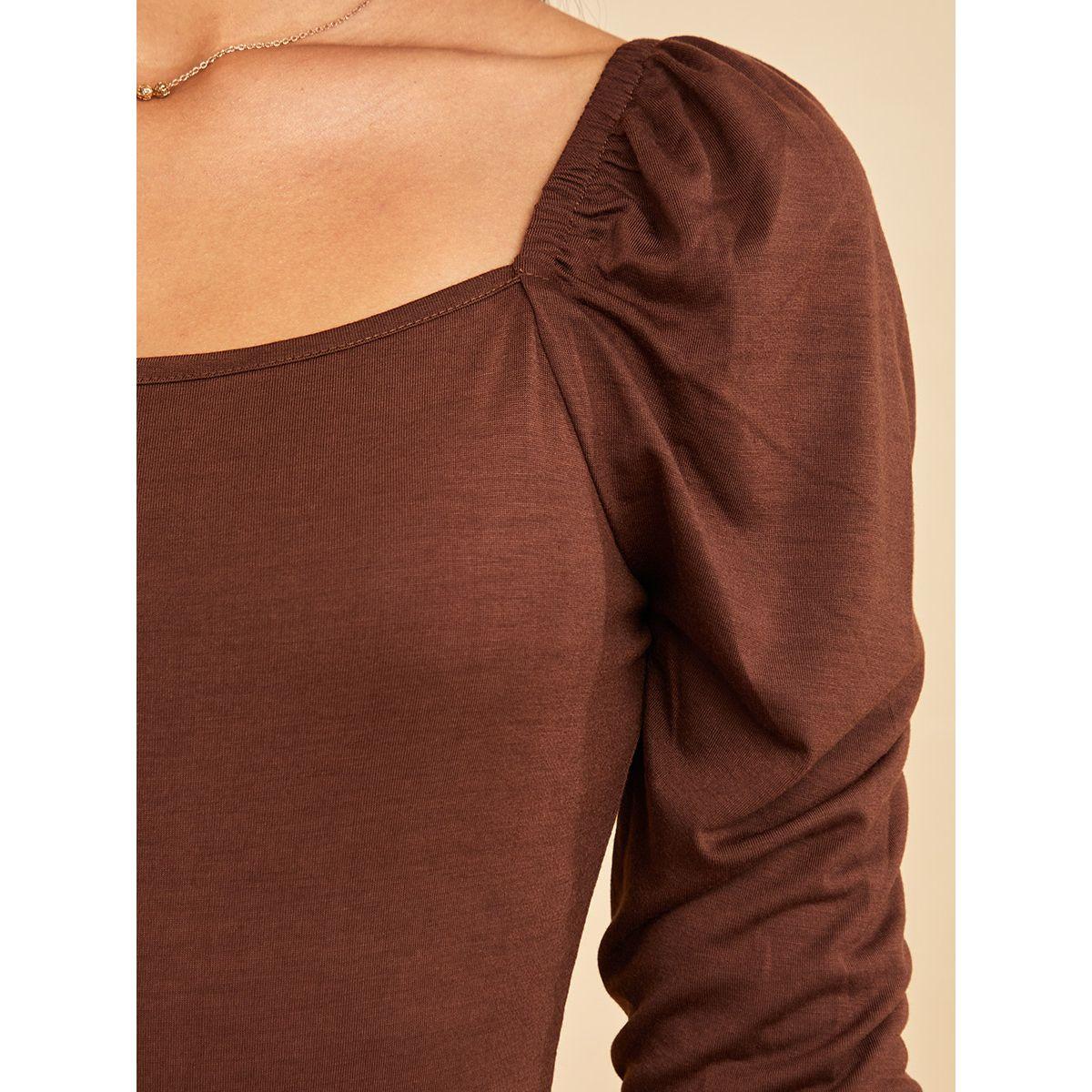 Styli Long Puff Sleeves Solid Square Neck Bodysuit-women-clothing-tshirts-image-4