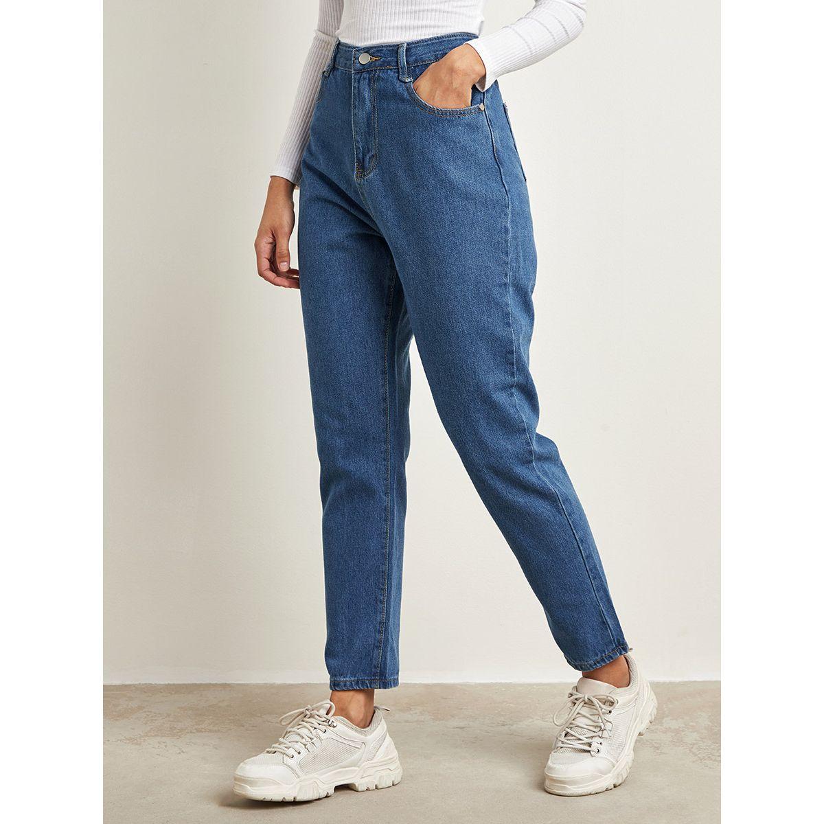 Styli Pocket Construct Solid Mom Jeans-women-clothing-bottoms-jeans-image-1