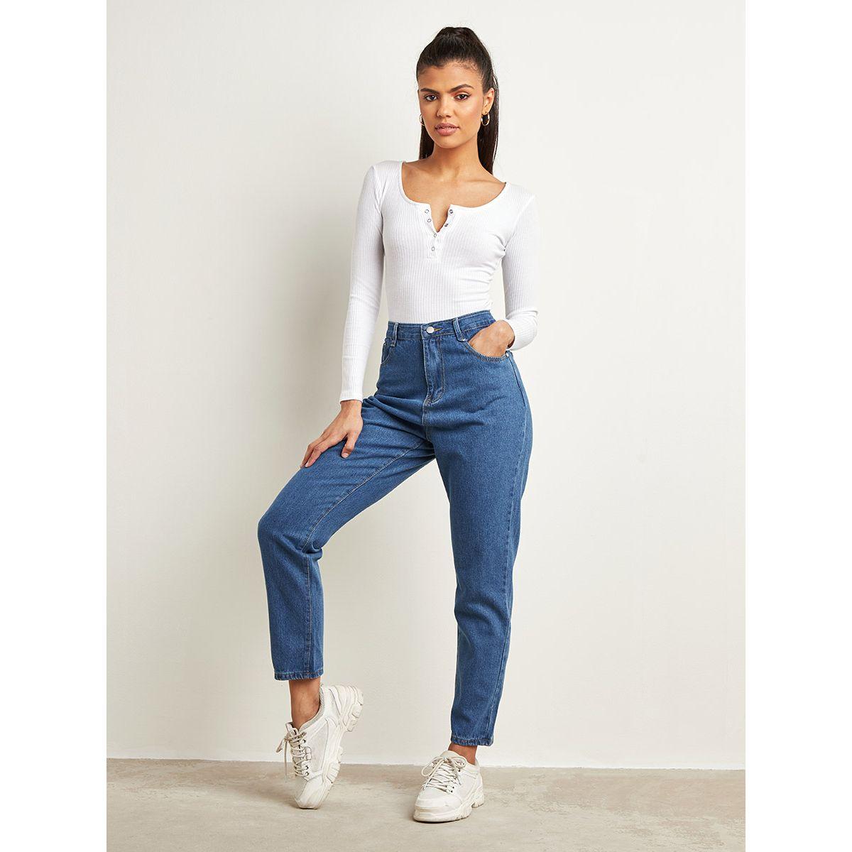 Styli Pocket Construct Solid Mom Jeans-women-clothing-bottoms-jeans-image-2
