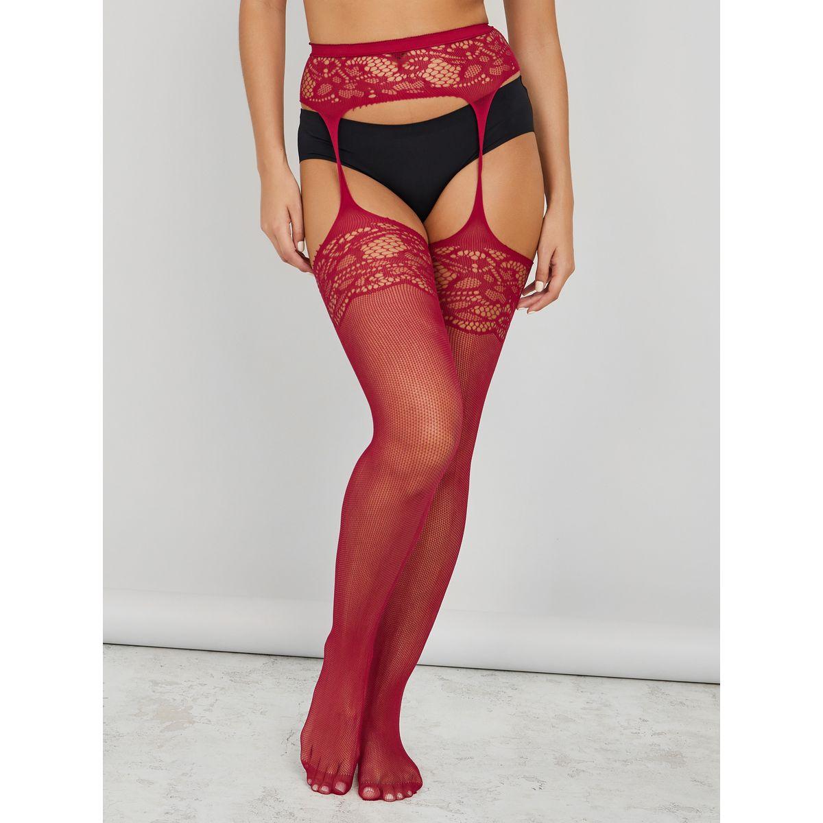 Styli Scallop Lace & Sheer Mesh Garter Stocking-women-clothing-lingerie-lingerieaccessories-image-1