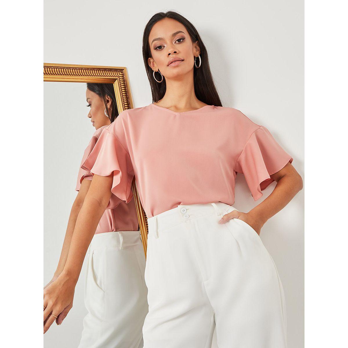 Styli Frill Short Sleeves V Neck Blouse-women-clothing-shirtsandblouses-blouses-image-1